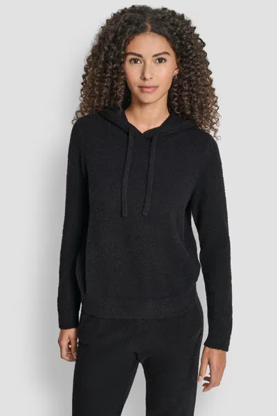 DKNY WOMEN'S FEATHER YARN HOODIE WITH DRAWCORD AND TONAL LOGO