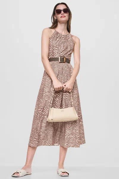 Dkny Women's Fit & Flare Printed Midi Dress Size 6 In Brown