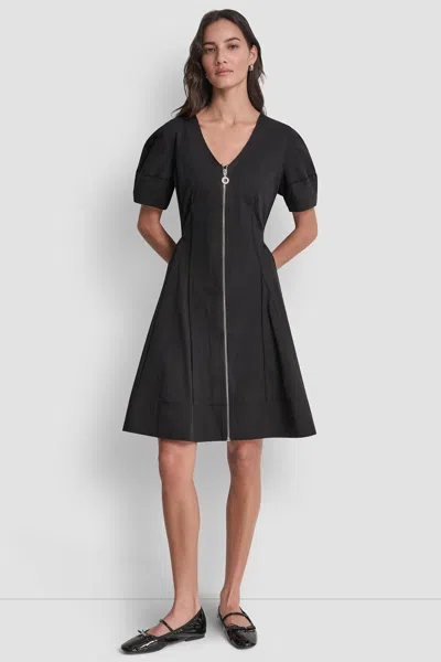 Dkny Women's Fit And Flare V-neck Dress In Black