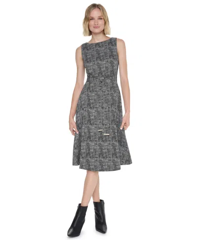 Dkny Women's Fit-and-flare Jewel-neckline Midi Dress In Gray