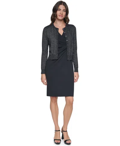 Dkny Women's Fitted Crewneck Long-sleeve Cardigan In Gray
