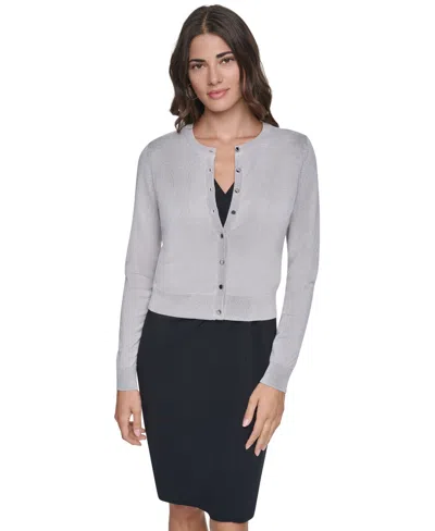 Dkny Women's Fitted Crewneck Long-sleeve Cardigan In Gray