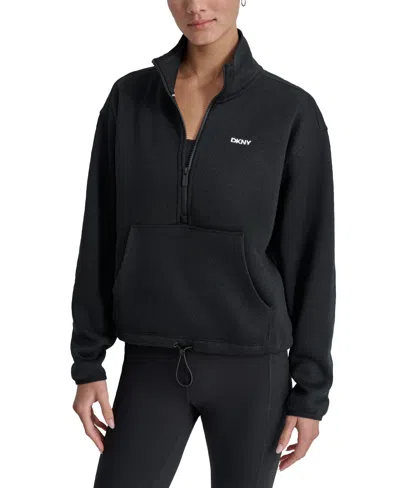 Dkny Women's Fleece Half-zip Bungee-hem Sweater In Black