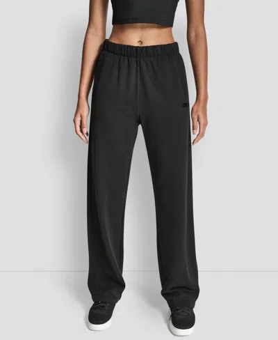 Dkny Women's Flocked Logo Boyfriend Open Leg Pants In Black