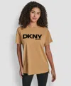 Dkny Women's Flocked Logo Drop Shoulder T-shirt In Gold
