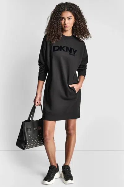 Dkny Women's Flocked Logo Shift Sneaker Dress In Black