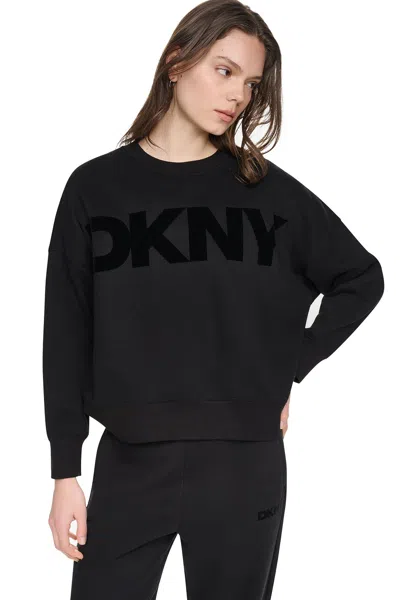 Dkny Women's Flocked Varsity Logo Sweatshirt In Black