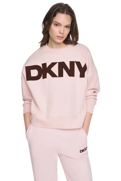 Dkny Women's Flocked Varsity Logo Sweatshirt In Pink