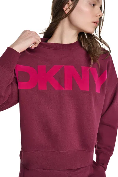 Dkny Women's Flocked Varsity Logo Sweatshirt In Burgundy