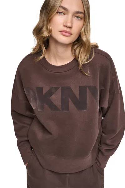 Dkny Women's Flocked Varsity Logo Sweatshirt In Brown