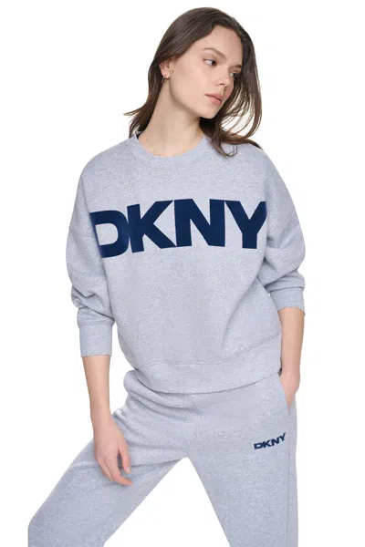 Dkny Women's Flocked Varsity Logo Sweatshirt In Blue