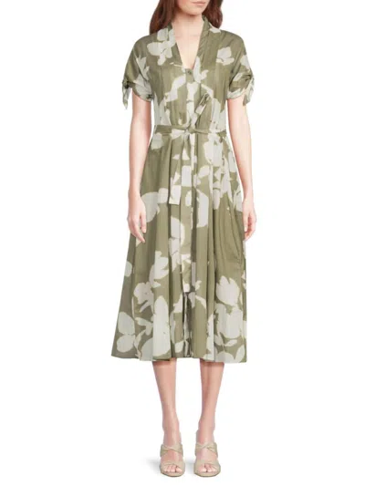 Dkny Women's Floral Cotton Belted Shirtdress In Multi