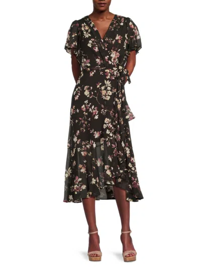 Dkny Women's Floral Crinkled Chiffon Wrap Midi-dress