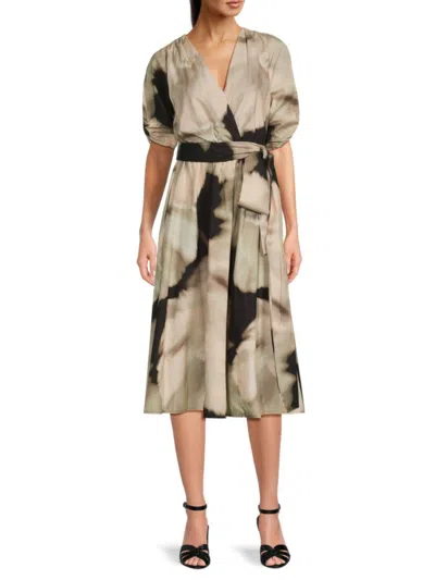 Dkny Women's Floral Faux Wrap Dress In Neutral