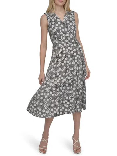 Dkny Women's Floral Faux Wrap Midi-dress