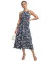 Dkny Women's Floral-print Halter-neck Midi Dress In Ivory,navy