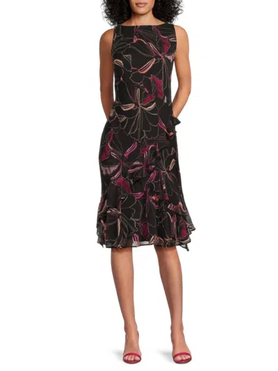 Dkny Women's Floral-print Ruffle-hem Midi-dress