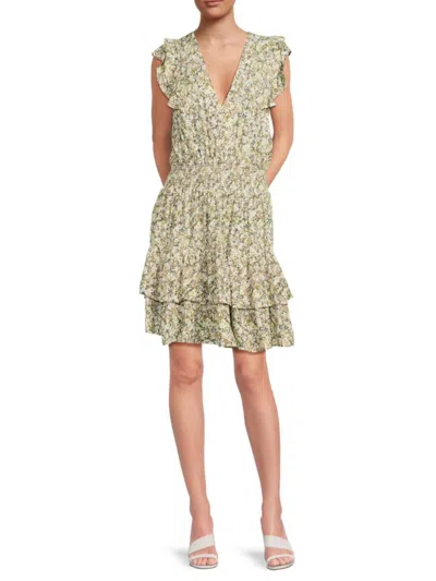 Dkny Women's Floral Ruffled Rayon Minidress In Green