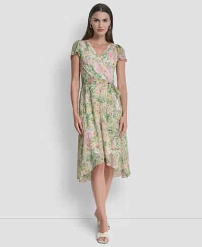 Dkny Faux Wrap Midi Dress In Multi