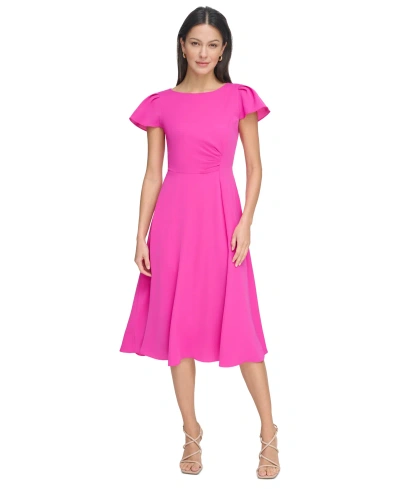 Dkny Women's Flutter-sleeve Side-ruched Dress In Power Pink
