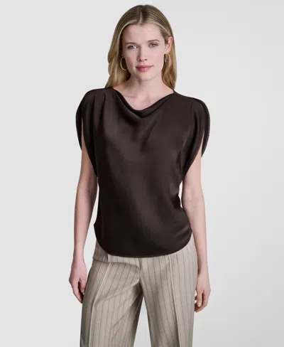 Dkny Women's Flutter-sleeve Cowl Neck Blouse In Brown