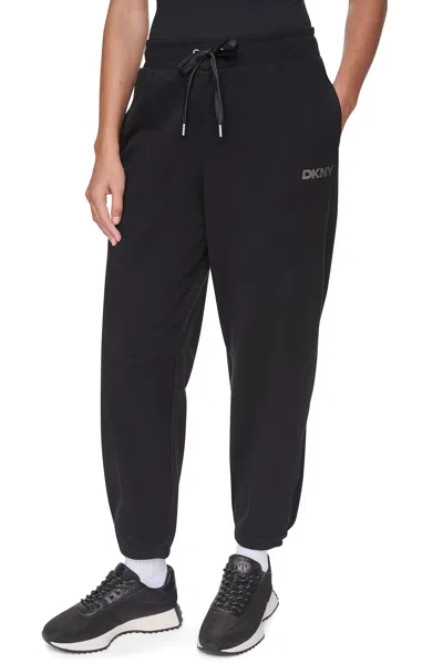 Dkny Women's Foil Logo High-rise Barrel Leg Jogger Pants In Black