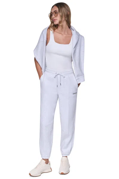 Dkny Women's Foil Logo High-rise Barrel Leg Jogger Pants In Silver