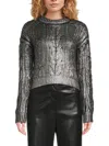 Dkny Women's Foil Print Cableknit Sweater In Black Silver