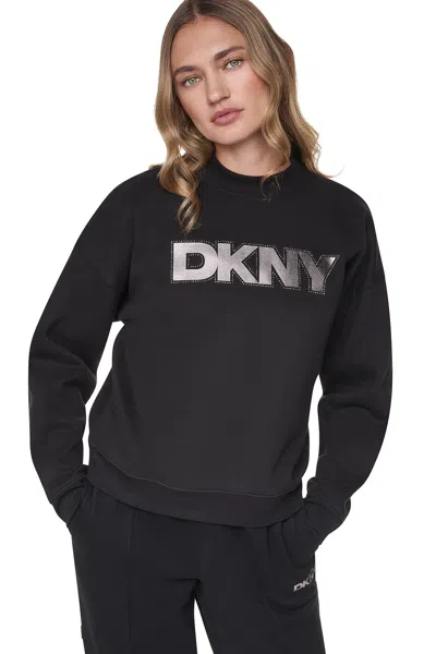 Dkny Women's Foil Rhinestone Logo Sweatshirt In Black