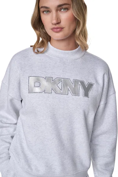 Dkny Women's Foil Rhinestone Logo Sweatshirt In Silver