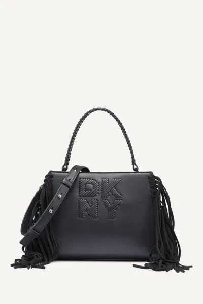 Dkny Women's Foster Small Fringe Satchel In Black/silver