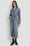 Dkny Women's Frayed Denim Midi Shirt Dress In Blue