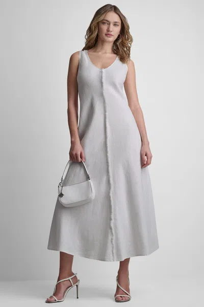 Dkny Women's Frayed Linen Maxi Dress In White