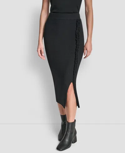 Dkny Women's Fringe Detail Bodycon Midi Sweater Skirt In Black