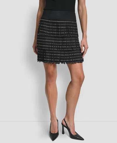 DKNY WOMEN'S FRINGE DETAIL MINI SKIRT