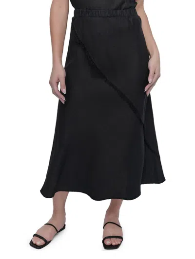 Dkny Women's Fringed Woven Linen Midi-skirt