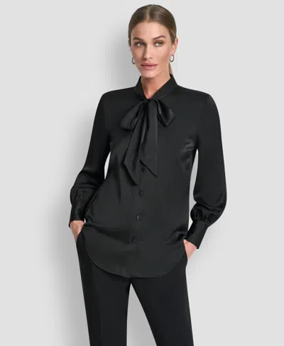 Dkny Women's Front Button Long Sleeve Blouse In Black