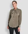 Dkny Women's Front Button Long Sleeve Blouse In Brown