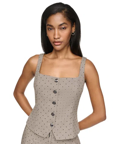 Dkny Women's Front-button Flocked Vest Top In Gray