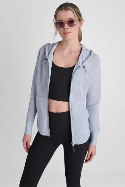 Dkny Women's Full Zip Mini Waffle Hoodie In Blue