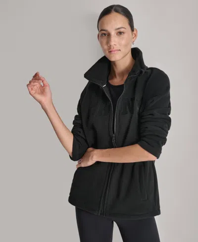 Dkny Women's Full-zip Varsity Logo Top In Black