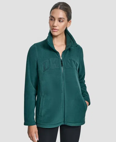 Dkny Women's Full-zip Varsity Logo Top In Green