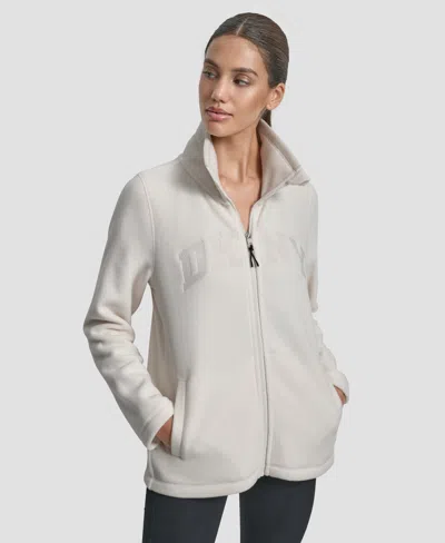 Dkny Women's Full-zip Varsity Logo Top In Neutral
