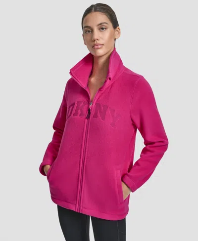Dkny Women's Full-zip Varsity Logo Top In Pink