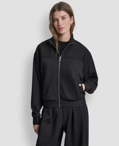 Dkny Pinstripe Zip Jacket In Black