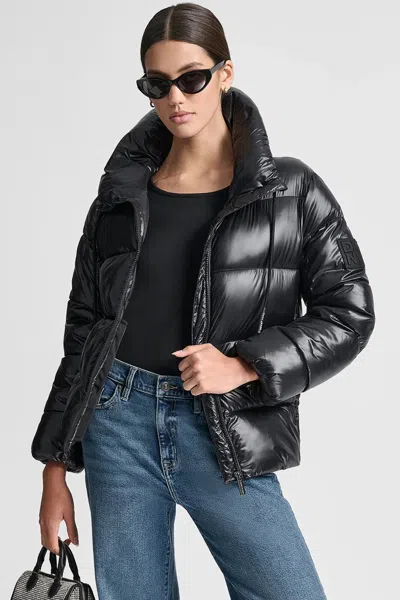 Dkny Women's Funnel-neck Lightweight Puffer Jacket In Black