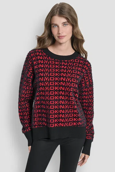 Dkny Women's Fur All Over Logo Sweater In Black