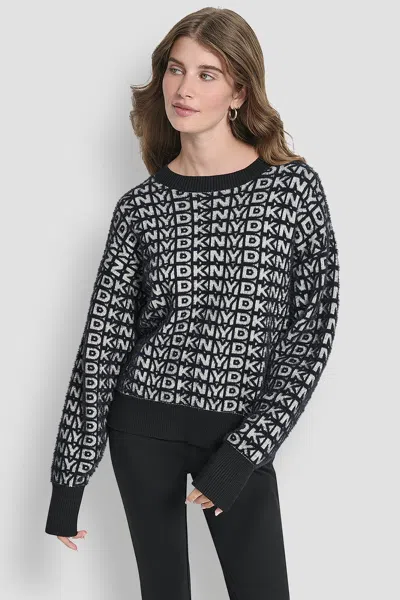 Dkny Women's Fur All Over Logo Sweater In Black