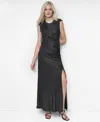 DKNY WOMEN'S GATHERED-HIP HIGH-SLIT METALLIC-THREADED GOWN