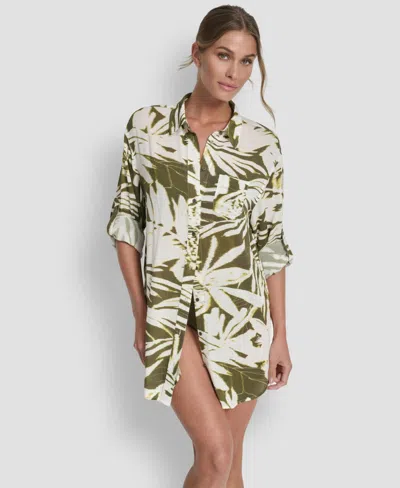 Dkny Women's Gauze Collared Button-front Beach Shirt In Green